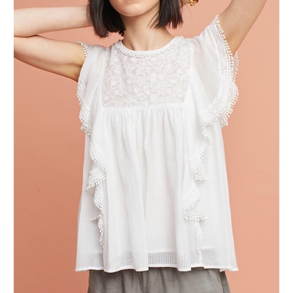 |SOLD|NWT Maeve Anthropologie Callie Ruffled Top L - Picture 1 of 8